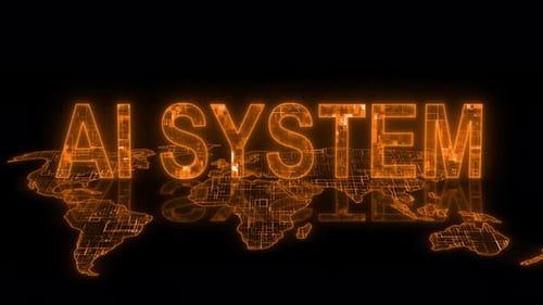 3d Ai System Text Technology Earth Map Animation Orange Color Glowing