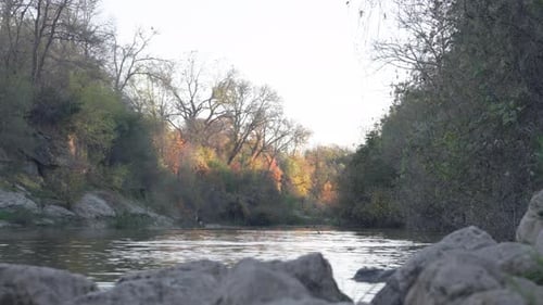 Beautiful natural river creek at sunset