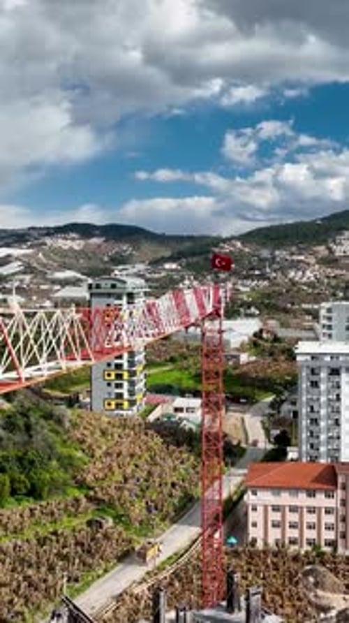 Vertical Video Aerial View Construction Site Work on Site