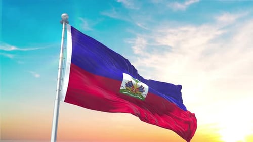 Realistic Waving Haiti National Flag Against a Sunny Sky