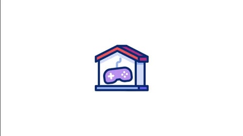 Animated Flat Design Icon of Gaming Controller in House