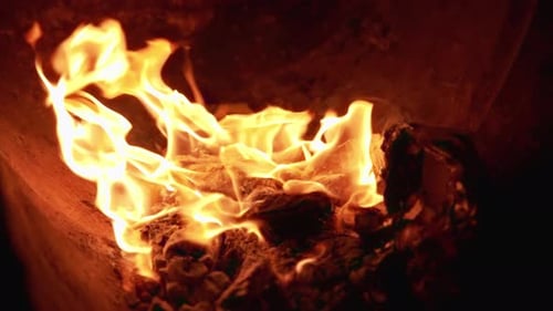 Burning Fire in Fireplace Creating Warm Atmosphere