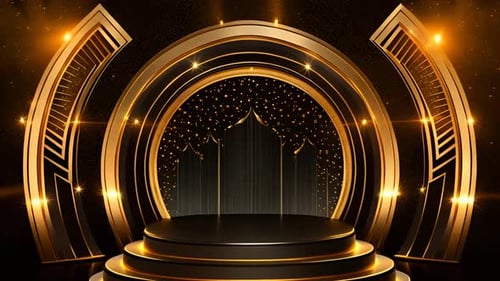 Luxury Golden Stage Background with Animated Spotlights