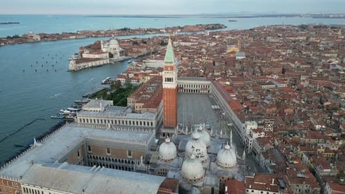 Venice City Aerial View of St Mark's Square Basilica and Doge's Palace Italy