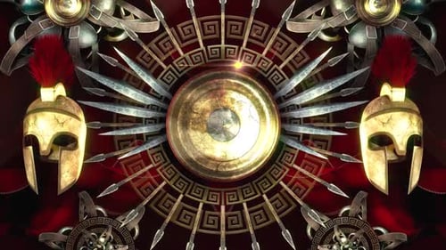 Ornate Golden Military Shield and Helmets Animation Loop