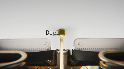 Old mechanical typewriter typing Depleted Ozone in a close-up view.
