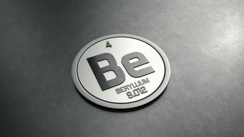 Berylliumelement aus dem Periodensystem, runde, glänzende metallische Ikone