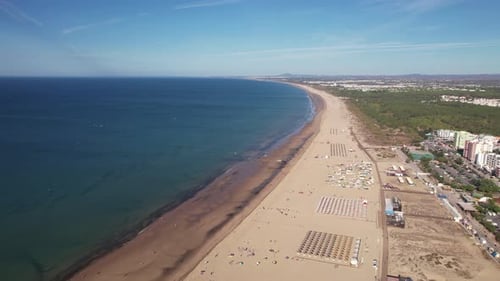 Concept of Popular Destinations for Beach Holidays Aerial View of the Mediterranean Coast Algarve