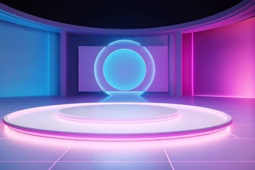 podium Futuristic showcase with platform for product displaying. Empty modern stage display