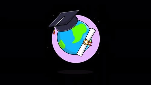 Animated Global Education Graduation Icon with Rotating Earth