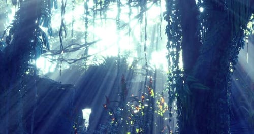 Sunlight Filters Through Dense Forest Creating a Magical Atmosphere