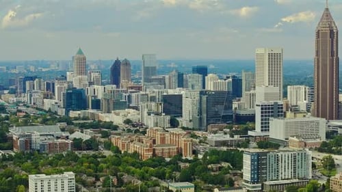 Aerial view showing City of Atlanta from above with neighborhood and Skyscraper buildings