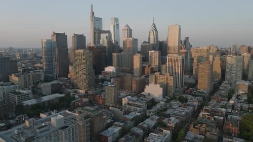 The Philadelphia skyline at sunset