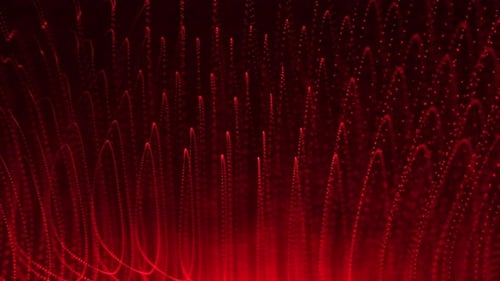 Abstract background with wavy shape particles, digital red waves. Seamless loop 4k video