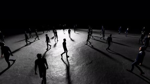 Corporate Crowd Walking with Dramatic Lighting and Shadows