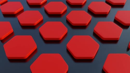 Red Hexagons with Reflection on Black Background Loop Animation