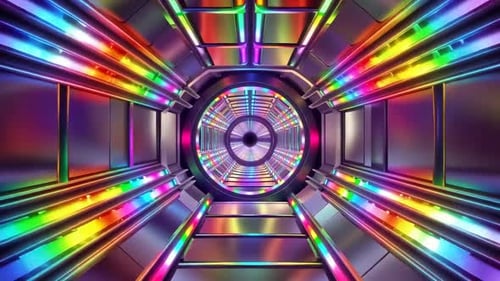 Boucle de mouvement Sci-Fi Tunnel multicolore vibrante avec iridescen