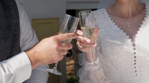 Couple Toasting Champagne Glasses at Wedding