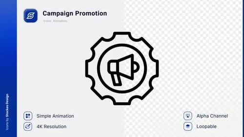 Animated Line Icon of Megaphone and Cogwheel for Promotion