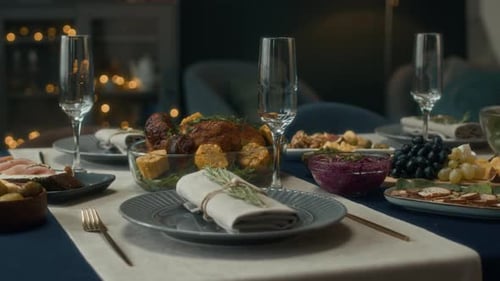 Festive Holiday Table with Turkey and Elegant Settings