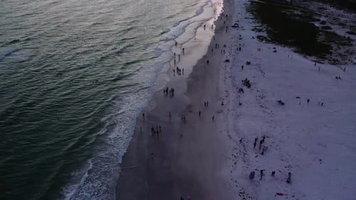 Beautiful Florida sunset in Sarasota. Backward moving shot of coastline. 60 fps