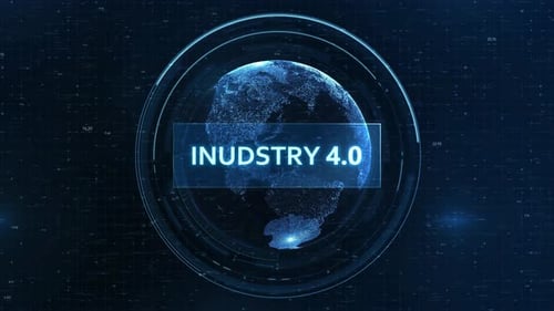 Industry 4.0 Concept: Futuristic Globe with Grid, Binary Code, and Digital Animation