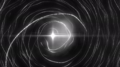 Black and white glowing vortex tunnel with luminous abstract energy lines