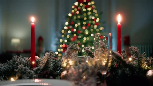 Elegant Christmas Table With Candles and Tree