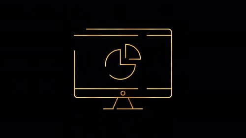 Animated Line Icon of Computer Monitor with Data Chart