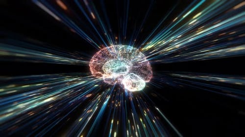 Artificial intelligence brain and binary coding animation.