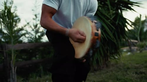 Rhythmic Tambourine Sounds in Peaceful Fields