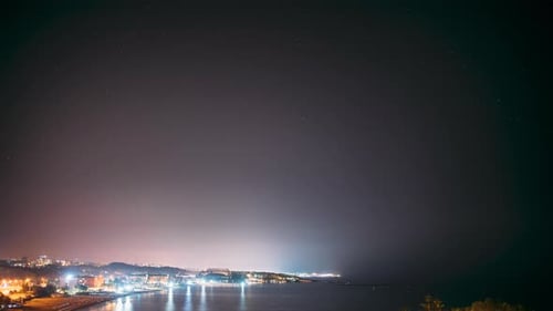 Turkish Riviera Or Turquoise Coast Popular Touristic Coastline Night View Timelapse On Hotels