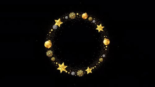 Elegant Golden Christmas Frame with Sparkling Ornaments