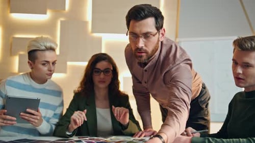 Coworkers Brainstorming Conference Room Close Up Team Creating Business Startup