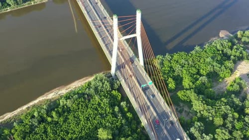 Aerial Drone Flight top down View of freeway busy city rush hour heavy traffic jam highway. Aerial v