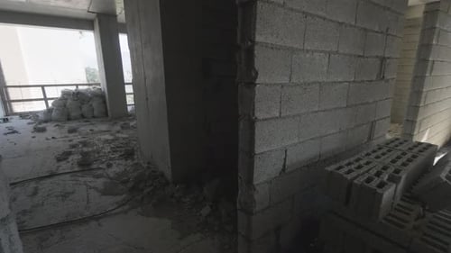 Construction of large building. Inside modern construction site.