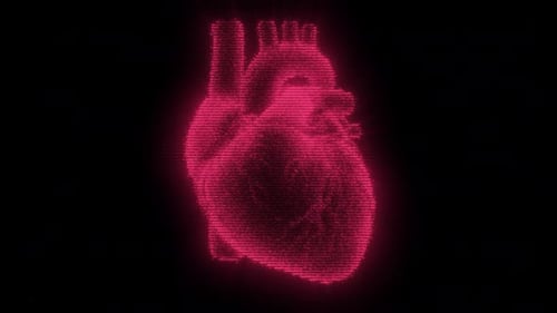 Futuristic Medical Heartbeat with Digital Red Particles on transparent background