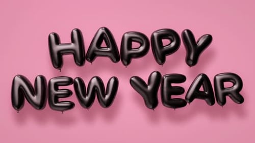 Bouncing Happy New Year Black Balloon Text Title Animation