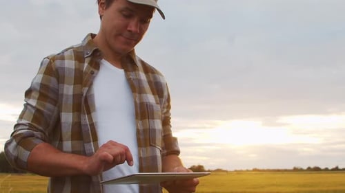 Farmer in Front of a Sunset Agricultural Landscape Man in a Countryside Field Country Life Food