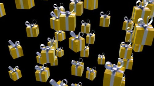 Yellow Gift Boxes Falling Animation With Ribbons