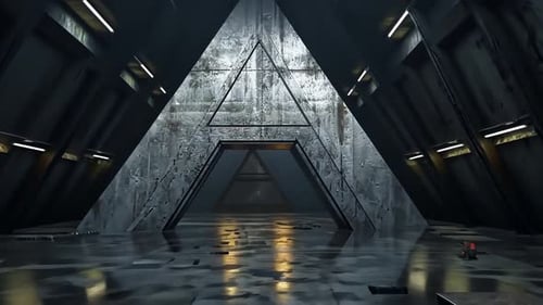 Futuristic, dark, triangular corridor