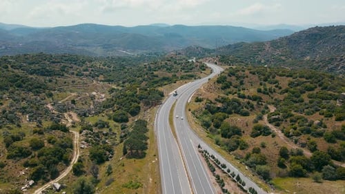 Motorway Highway Vehicles Pass Scenic Mountain Landscape