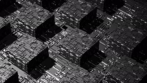 Futuristic Digital Cubes and Circuit Board Grid Animation