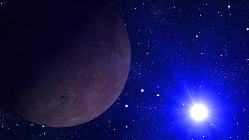 Fiktiver MAKEMAKE-Planet, der im Weltraum oder in der Galaxie rotiert und Sterne, Milchstraße, Animation eines Planeten. 2605