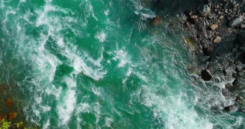 Top Down View of Fast Moving Mountain River Canada