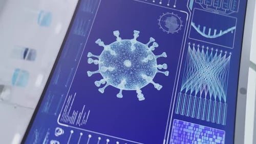 Virenanalyse auf modernem Computerbildschirm mit Datenvisualisierung