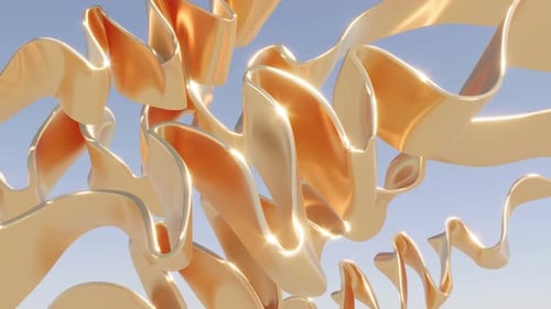 Gold Curve Ribbons Waves on Blue Bg Sky Able to Loop Endless