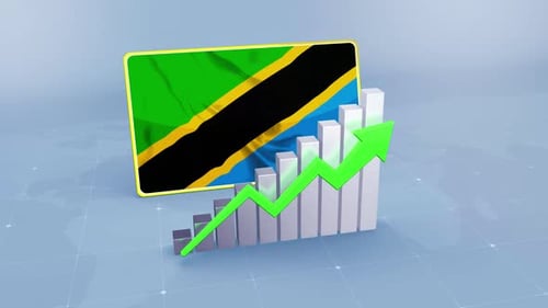 Tanzania Flag with Graph and Green Arrow Increasing Values