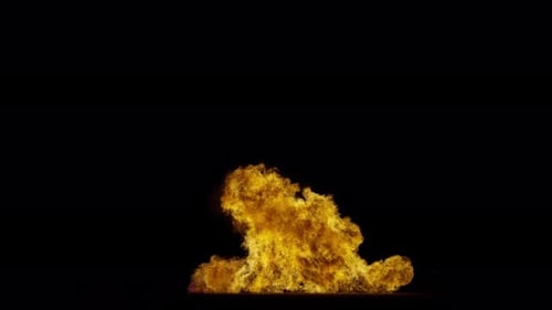 Collection Detonate : Une détonation au centre libérant une boule de feu dans l'obscurité, filmée en 4K à 60 images par seconde