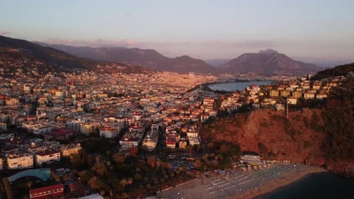 Awesome aerial view of Alanya in Turkey an sunset